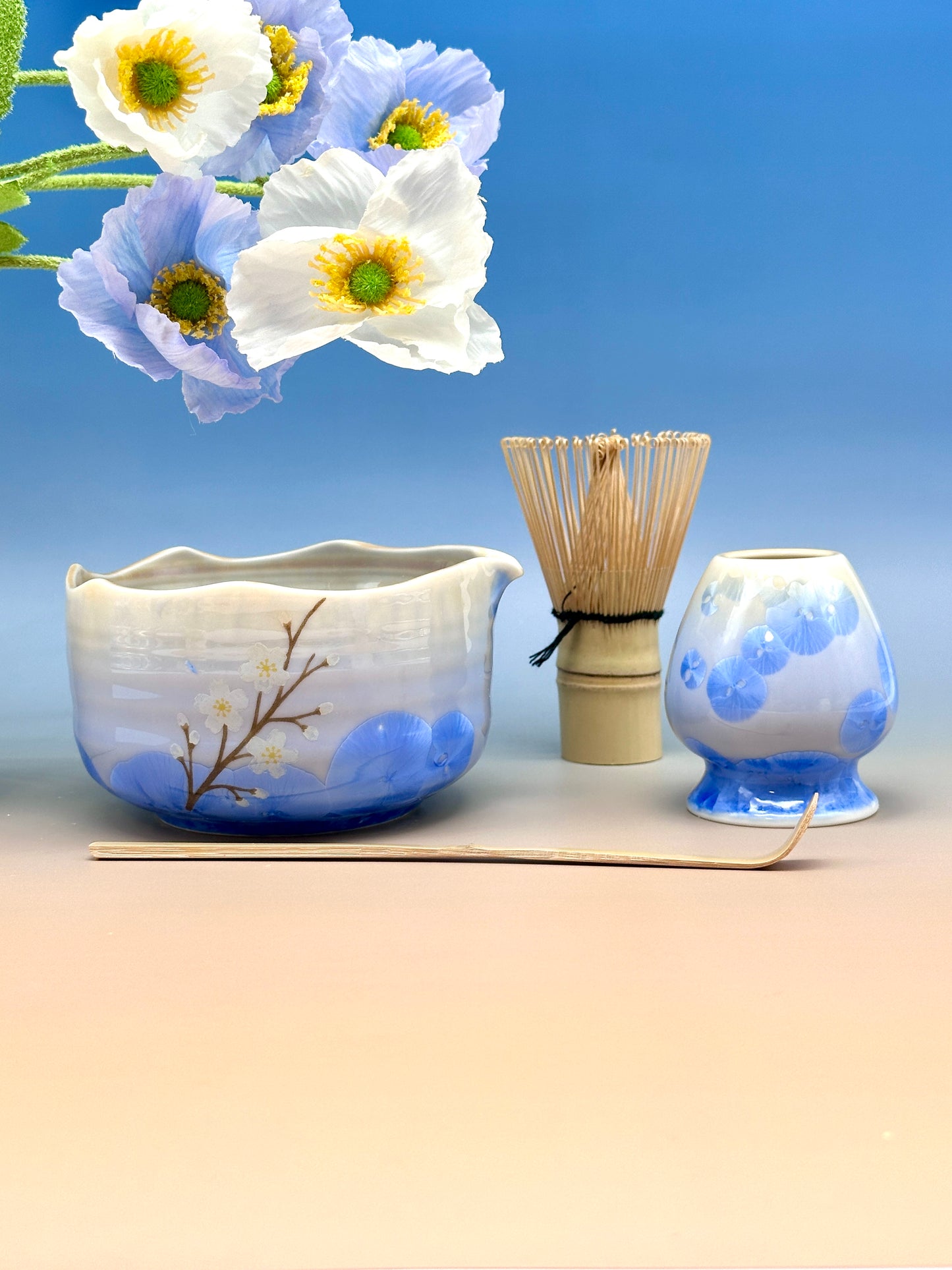 Blue Blooming Matcha Bowl Set