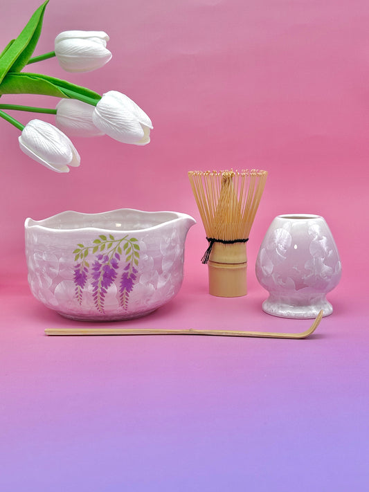 Purple Blooming Matcha Bowl Set